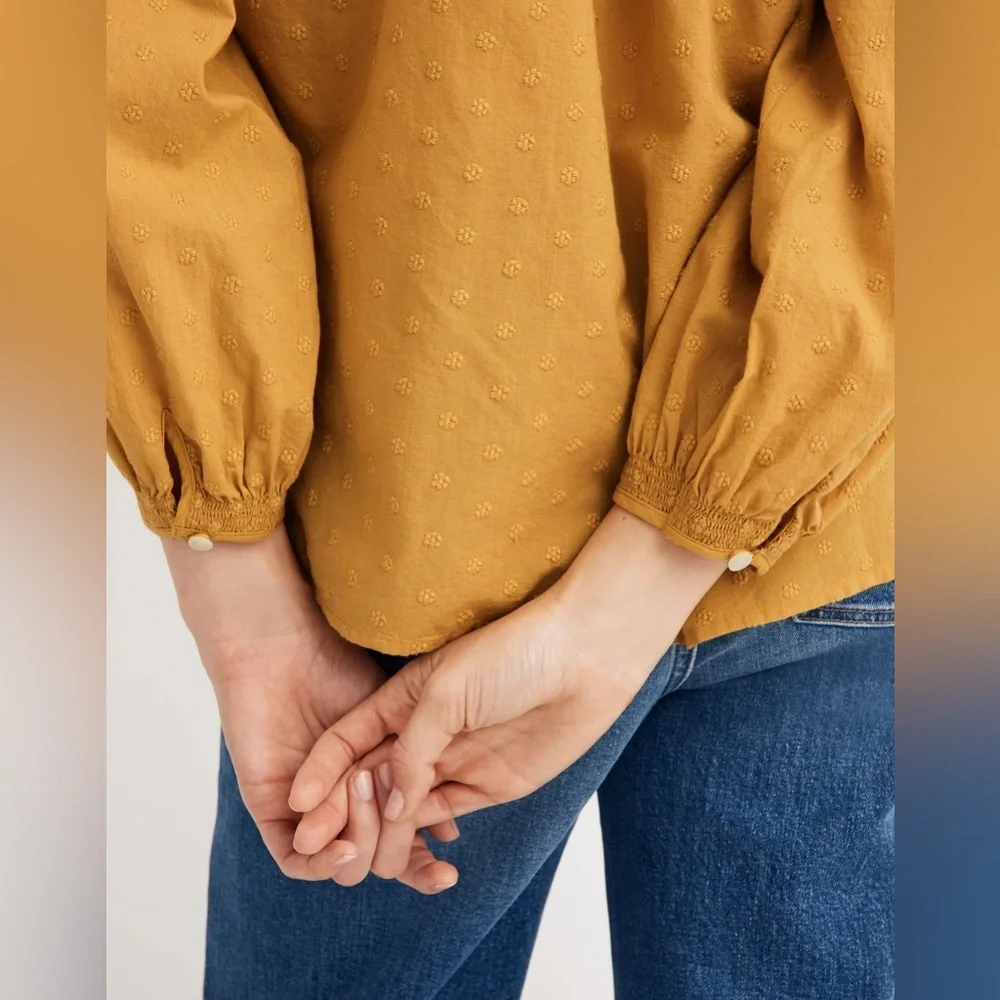 Madewell • Floral Embroidered Smocked Neck Raglan Top Ornate Gold Sz Small - Picture 2 of 9